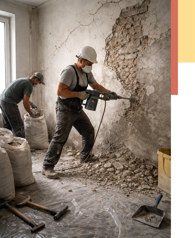 Демонтаж штукатурки со стен в Гулькевичах от 7469 руб/м² — быстро и недорого | ОТДЕЛОЧНИК-Гль