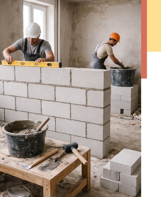 Кладка перегородок из газобетона в Гулькевичах от 3320 руб. под ключ | ОТДЕЛОЧНИК-Гль