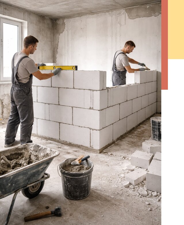 Кладка перегородок из ПГП в Гулькевичах от 2594 руб./м2 — монтаж и возведение под ключ | ОТДЕЛОЧНИК-Гль