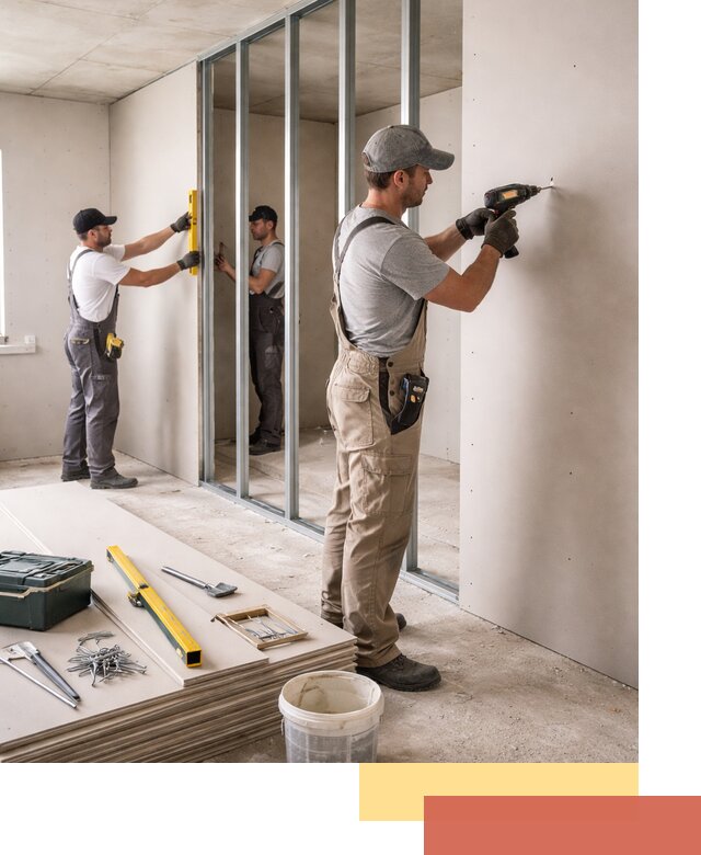 Однослойная перегородка из гипсокартона в Гулькевичах под ключ, монтаж и отделка