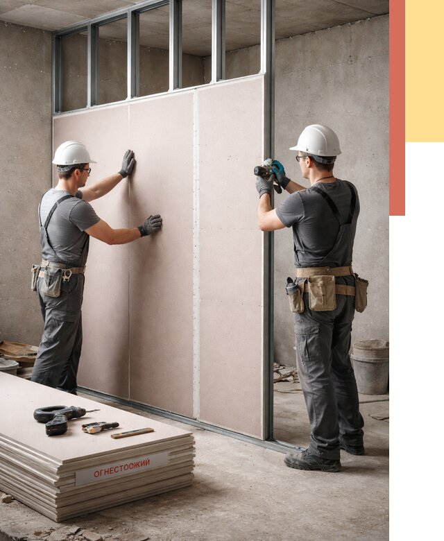 Перегородка из огнестойкого гипсокартона в Гулькевичах от 1919 руб. под ключ | ОТДЕЛОЧНИК-Гль