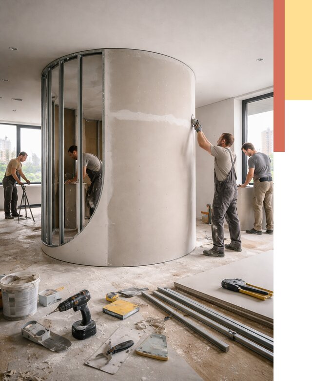 Радиусная перегородка из гипсокартона в Гулькевичах от 3008 руб. под ключ | ОТДЕЛОЧНИК-Гль