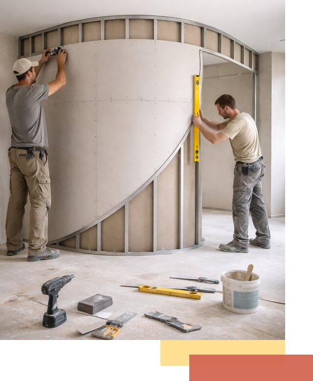 Радиусная перегородка из гипсокартона в Гулькевичах под ключ