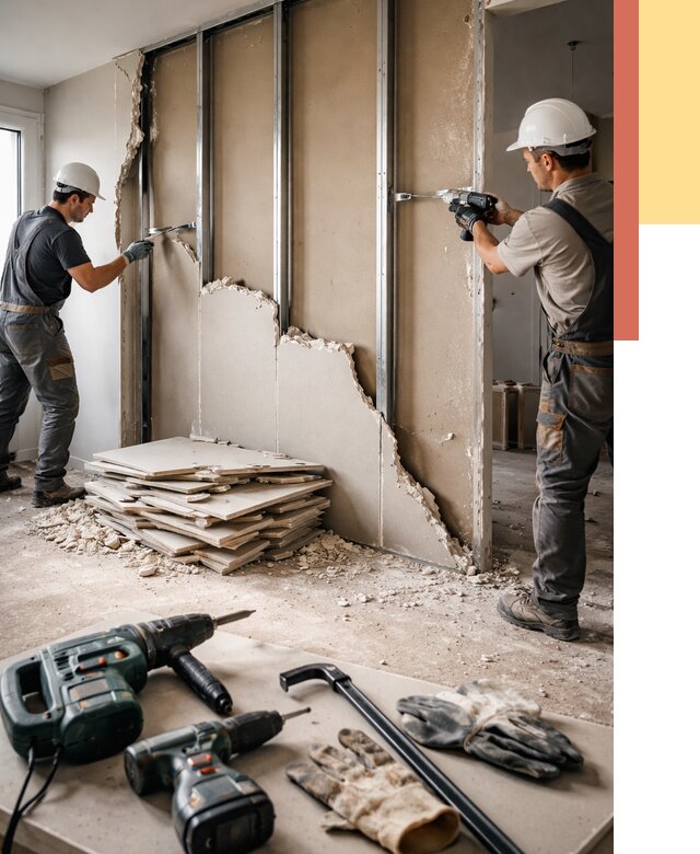 Демонтаж перегородки из гипсокартона в Гулькевичах от 1245 руб. быстро и недорого | ОТДЕЛОЧНИК-Гль
