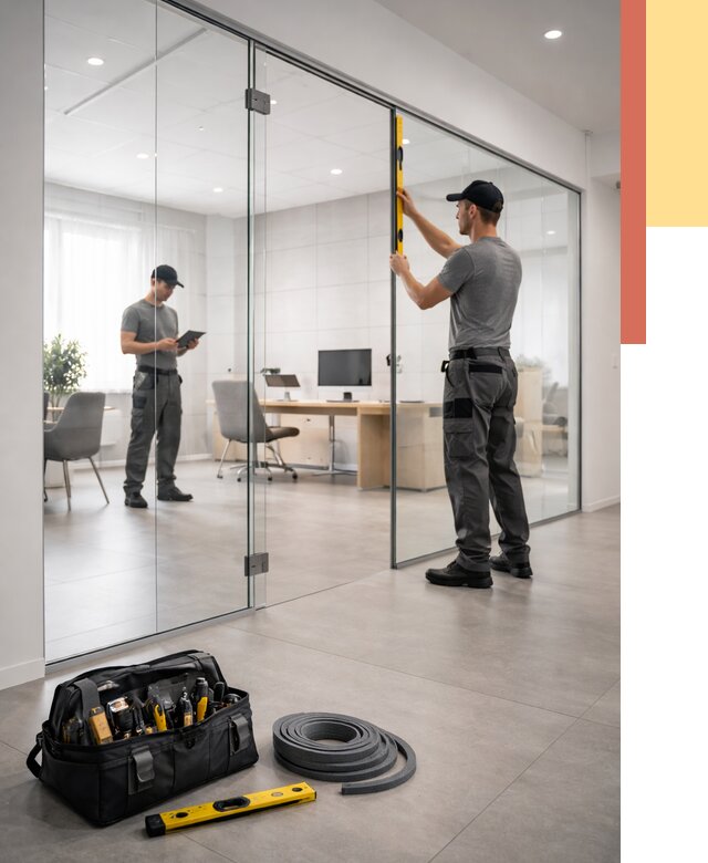 Цельностеклянные перегородки под ключ в Гулькевичах от 9855 руб. — монтаж и цены | ОТДЕЛОЧНИК-Гль