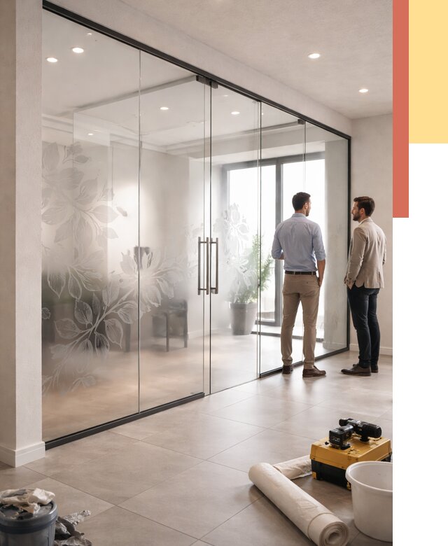 Стеклянные перегородки с рисунком в Гулькевичах от 12968 руб. монтаж и нанесение | ОТДЕЛОЧНИК-Гль