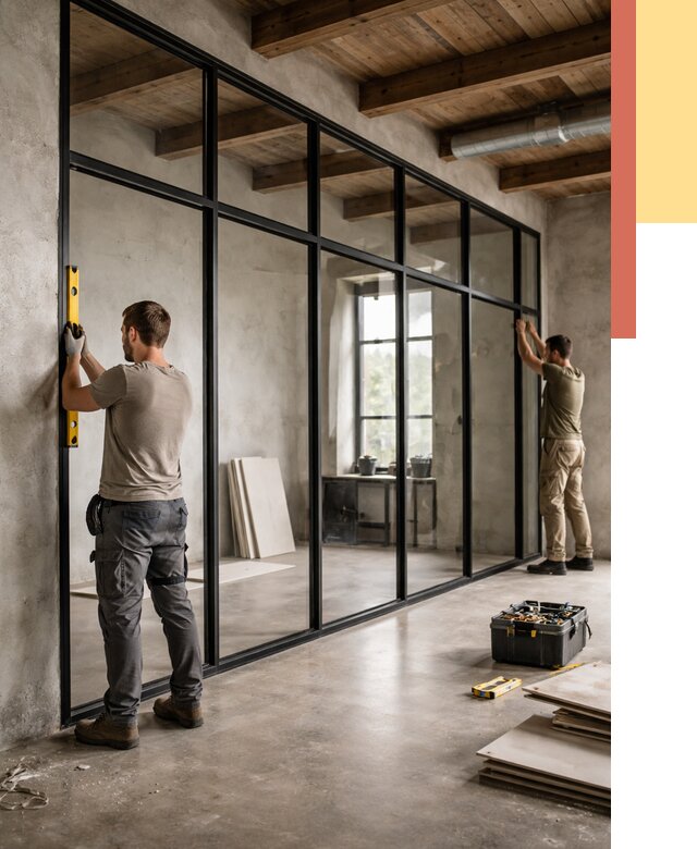 Стеклянные перегородки лофт в Гулькевичах от 10893 руб. под ключ | ОТДЕЛОЧНИК-Гль