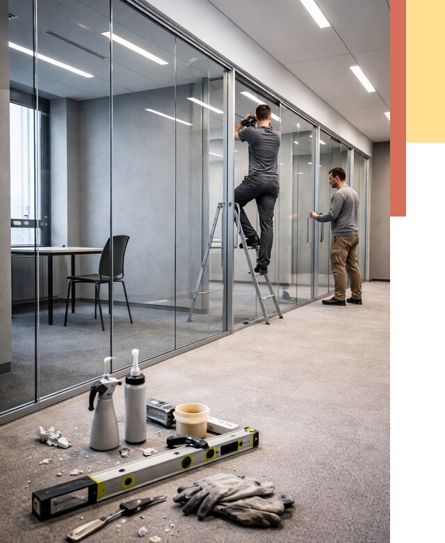 Стеклянные офисные перегородки в Гулькевичах от 8818 руб. — монтаж и установка | ОТДЕЛОЧНИК-Гль