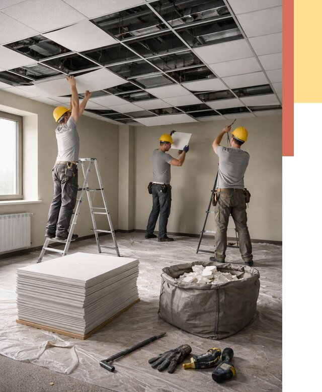 Демонтаж потолка Армстронг в Гулькевичах от 4668 руб. быстро и недорого | ОТДЕЛОЧНИК-Гль