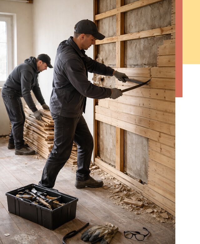 Демонтаж вагонки в Гулькевичах от 3942 руб/м2 — быстро и недорого | ОТДЕЛОЧНИК-Гль