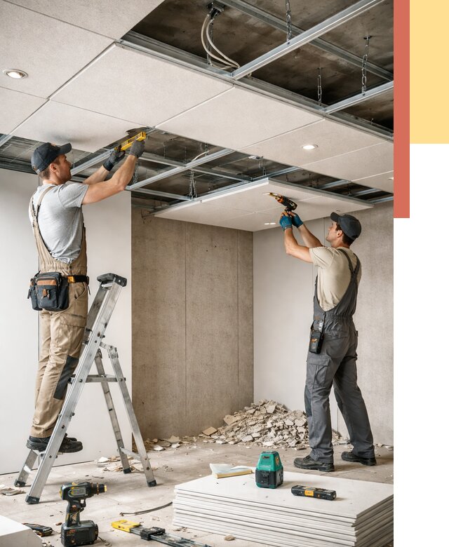 Монтаж акустического потолка в Гулькевичах от 6743 руб/м2 — быстро и недорого | ОТДЕЛОЧНИК-Гль