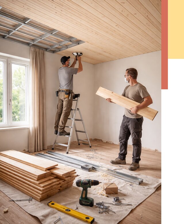 Монтаж потолка из вагонки в Гулькевичах от 6743 руб. | Быстро и недорого — ОТДЕЛОЧНИК-Гль