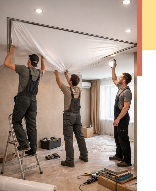 Монтаж ПВХ натяжного потолка в Гулькевичах от 3631 руб. под ключ | ОТДЕЛОЧНИК-Гль