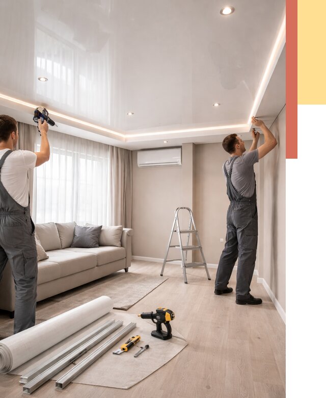 Монтаж глянцевого натяжного потолка в Гулькевичах от 778 руб. под ключ | ОТДЕЛОЧНИК-Гль