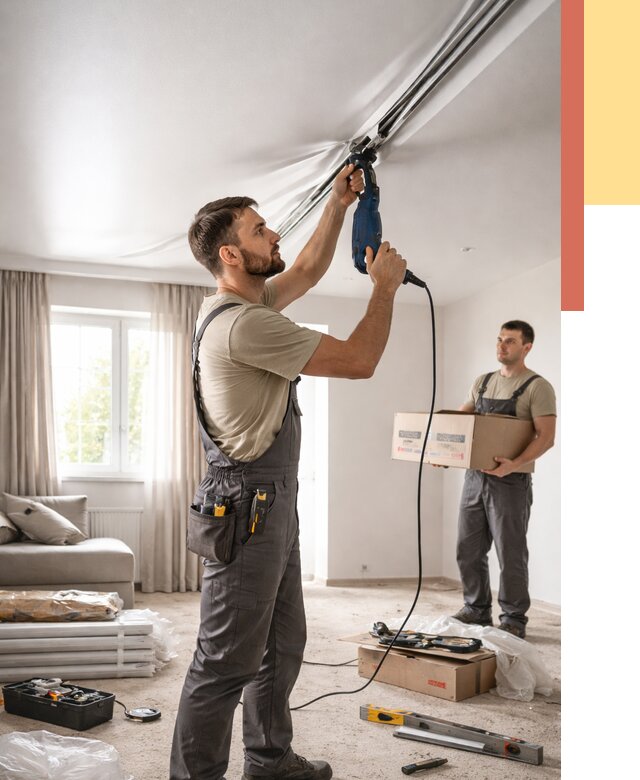 Монтаж сатинового натяжного потолка в Гулькевичах от 3631 руб. | Быстро, недорого — ОТДЕЛОЧНИК-Гль