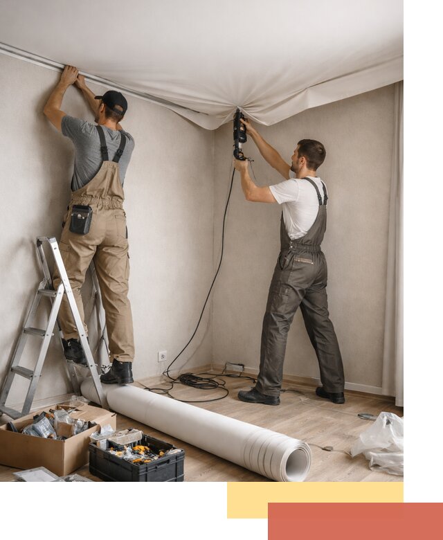 Монтаж цветного натяжного потолка в Гулькевичах за один день