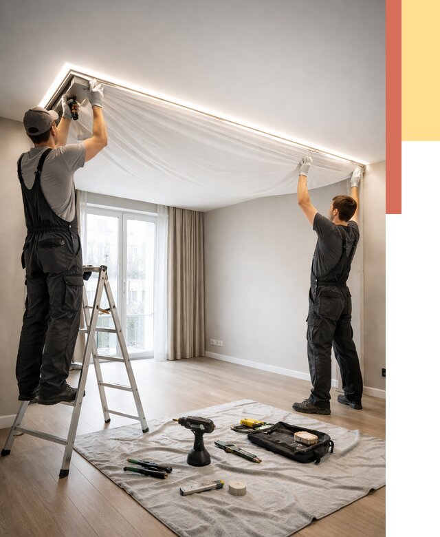 Монтаж парящего натяжного потолка в Гулькевичах от 4668 руб. быстро и недорого | ОТДЕЛОЧНИК-Гль