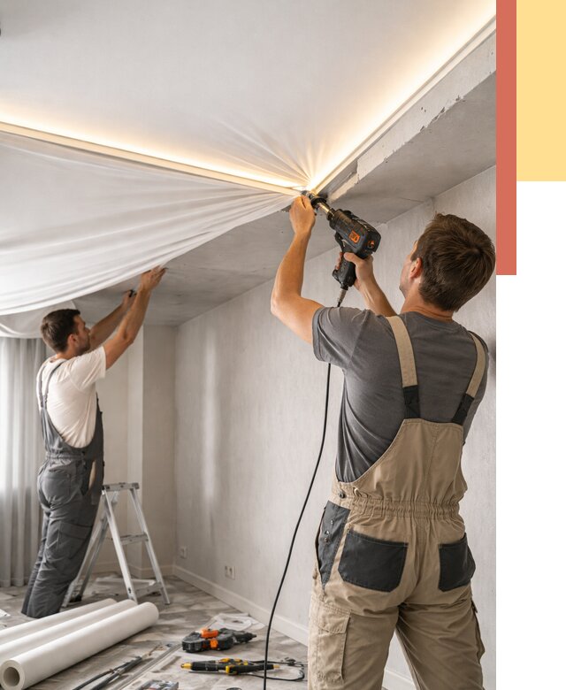 Монтаж натяжного потолка с подсветкой в Гулькевичах от 986 руб. | ОТДЕЛОЧНИК-Гль