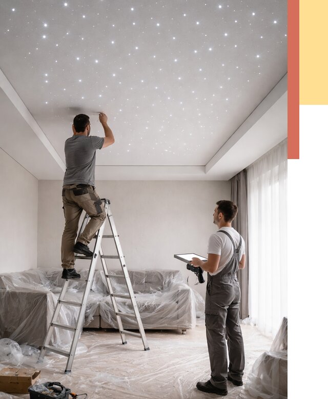 Монтаж натяжного потолка «звездное небо» в Гулькевичах от 6743 руб. | ОТДЕЛОЧНИК-Гль