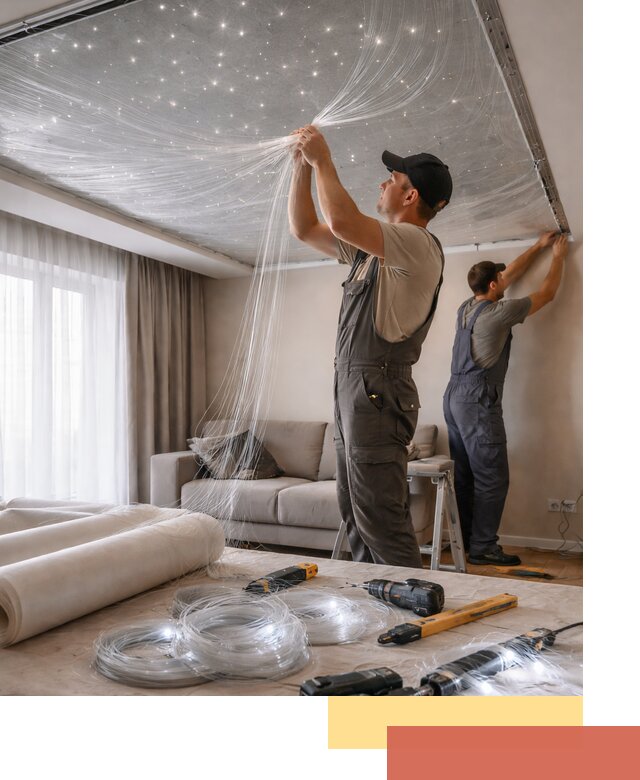 Монтаж натяжного потолка «Звездное небо» в Гулькевичах