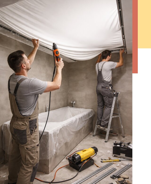 Монтаж натяжного потолка в ванной в Гулькевичах от 1245 руб. под ключ | ОТДЕЛОЧНИК-Гль