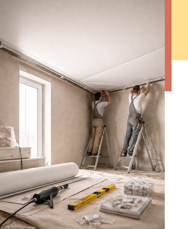 Монтаж натяжного потолка в спальне в Гулькевичах от 3942 руб. под ключ | ОТДЕЛОЧНИК-Гль