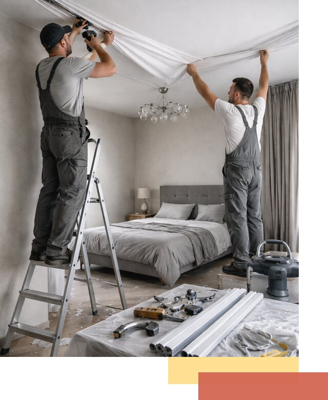 Монтаж натяжного потолка в спальне в Гулькевичах