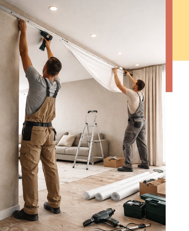 Монтаж натяжного потолка в гостиной в Гулькевичах от 571 руб. | ОТДЕЛОЧНИК-Гль