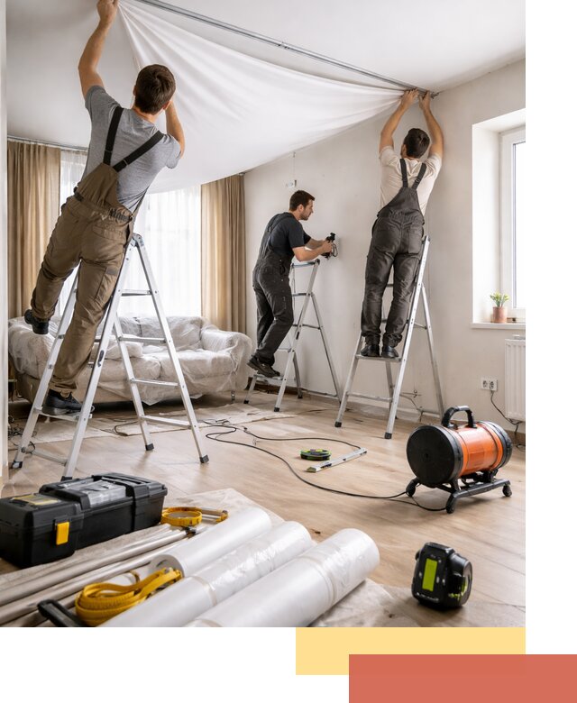 Монтаж натяжного потолка в гостиной в Гулькевичах