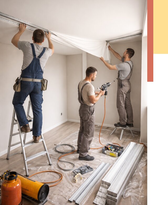 Монтаж натяжного потолка в студии в Гулькевичах от 5706 руб. — быстро и недорого | ОТДЕЛОЧНИК-Гль