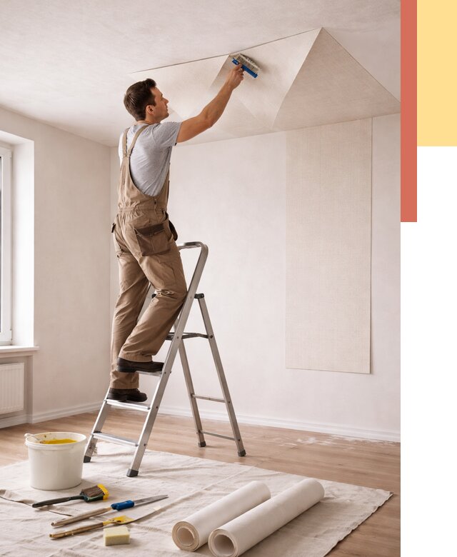 Поклейка обоев на потолок в Гулькевичах от 4668 руб. быстро и недорого | ОТДЕЛОЧНИК-Гль